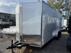 7’x18′ ALL WORLD Enclosed White w/silver trim